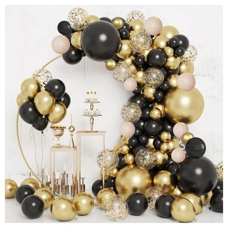 140-Piece Gold & Black Balloons Arc