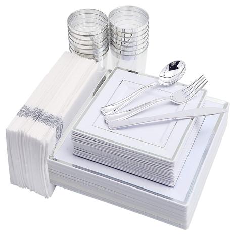 175 Piece Disposable Silver Dinnerware Set