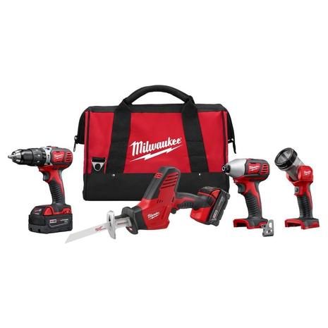 Milwaukee M18 18V Cordless Power Tool Combo Kit w/ Hammer Drill, Impact Driver, Reciprocating Saw, Work Light, 2 Batteries, Charger, & Tool Case