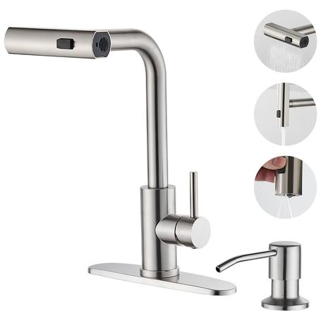 Brushed Nickel Pull-Down Kitchen Faucet With Soap Dispenser