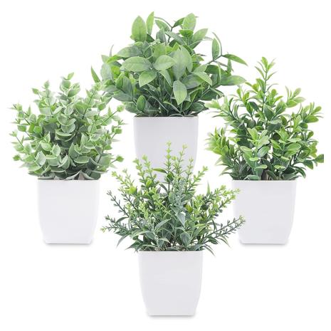 4-Pack Mini Artificial Greenery Potted Plants