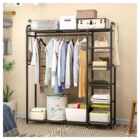 Freestanding Clothing Rack With Hanging Rod & 5 Baskets