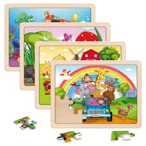 4-Pack Large Animals Wooden Jigsaw Puzzles Gift Box