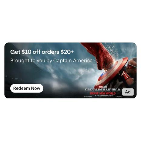 Get $10 Off $20+ From Captain America On UberEats