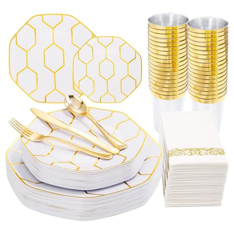 175-Piece Disposable Plastic Party Plates Dinnerware Set