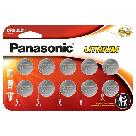 10-Count Panasonic CR2032 3.0 Volt Lithium Coin Cell Battey