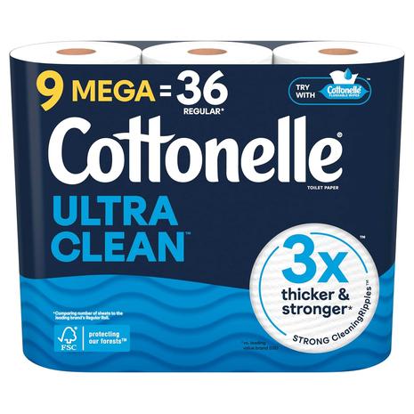 9 Mega Rolls (36 Regular Rolls) Cottonelle Toilet Paper