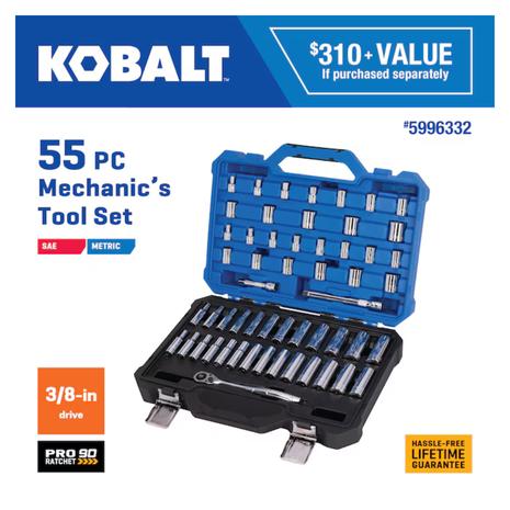 Kobalt 55-Piece Standard & Metric Polished Chrome Mechanics Tool Set