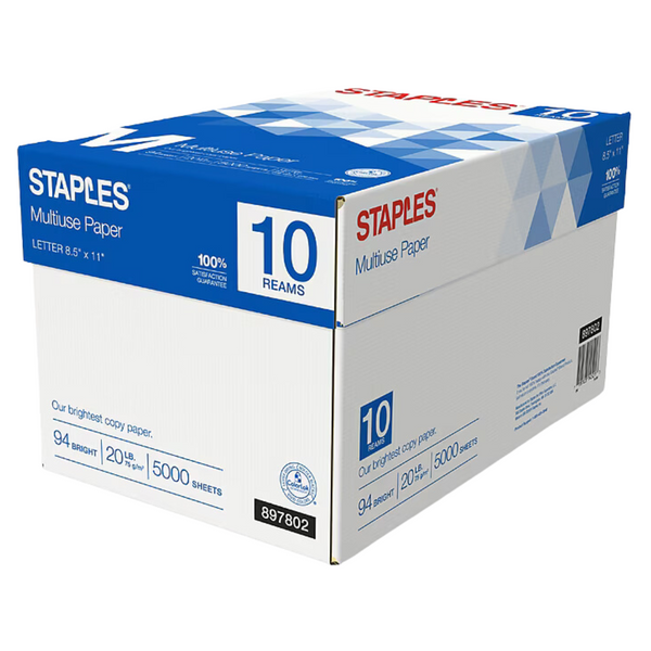 10 Reams (5,000 Sheets) Of Staples Paper