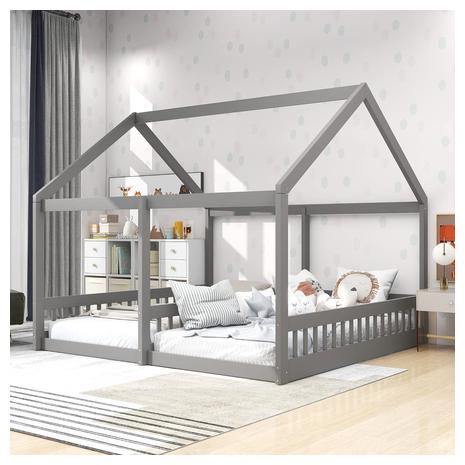 Double Twin Kids House Shaped Low Platform Beds