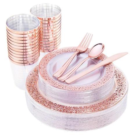 150 Piece Rose Gold Plastic Cutlery Set