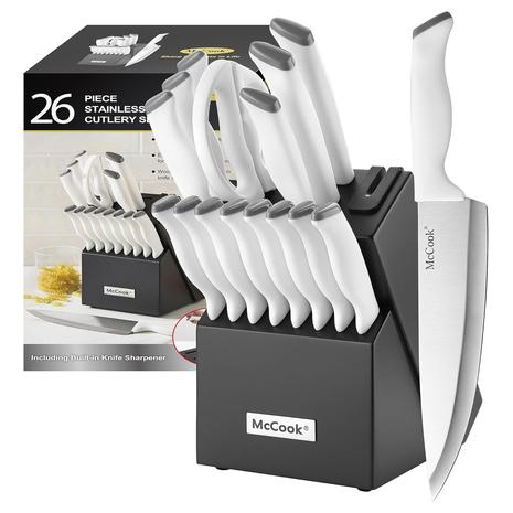 McCook Stainless Steel Knife Block Sets w/ Built-in Sharpener