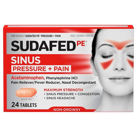 24-Count Sudafed PE Sinus Pressure Pain Relief Tablets