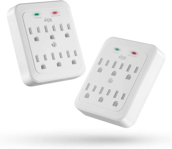 2-Pack 6-Outle Wall Plug Adapter Power Strip Surge Protector