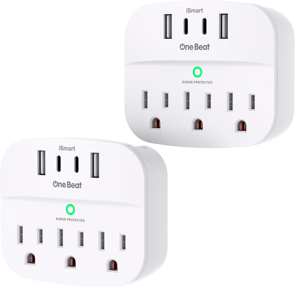 2-Pack One Beat 3-Outlet Surge Protector Power Strip W/ 4 USB Wall Charger