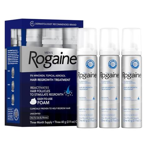 3-Count Men's Rogaine 5% Minoxidil Foam Topical Treatment for Hair Loss and Hair Regrowth