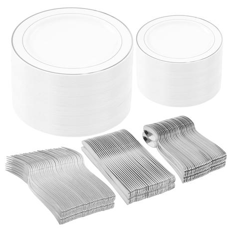 250 Piece Silver Disposable Dinnerware Set