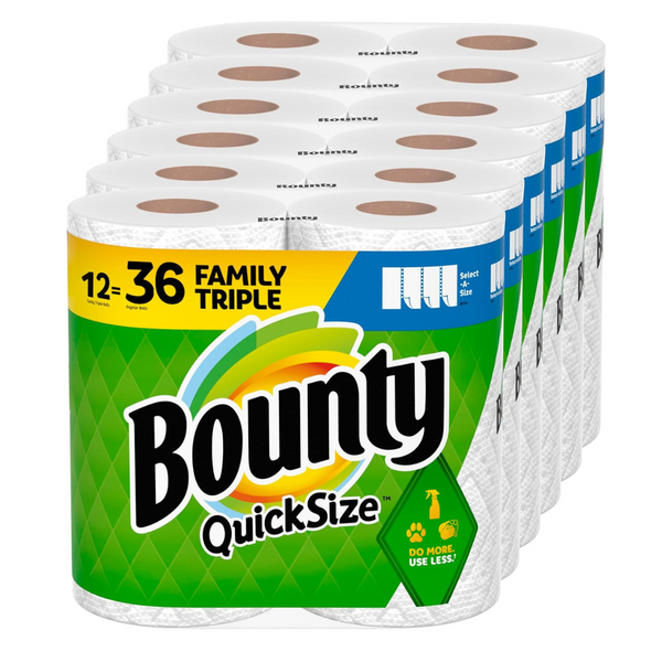 12 Family Triple Rolls = 36 Regular Rolls Of Bounty Quick-Size Paper Towels