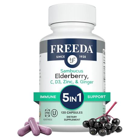 120 Freeda Sambucus Elderberry 5-in-1 Immune Support Capsules