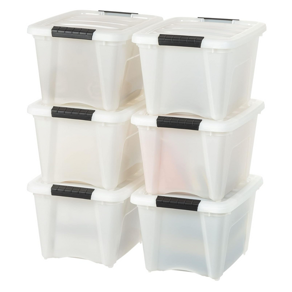 6 IRIS 19 Quart Stackable Plastic Storage Bins with Lids