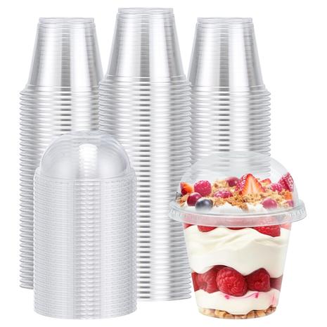 100 Disposable 9oz Clear Cups w/ Dome Lids