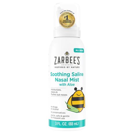 3oz Zarbee's Baby Nasal Saline Spray, Soothing Sterile Mist w/ Aloe