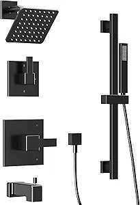 Esnbia All Metal Bathtub Shower System with Slide Bar (Black)