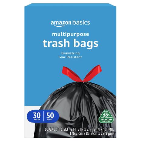 50 Amazon Basics 30-Gallon Drawstring Trash Bags