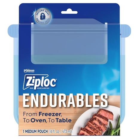 Ziploc Endurables 2-Cup Reusable Silicone Food Storage Bag for Freezer, Oven & Microwave