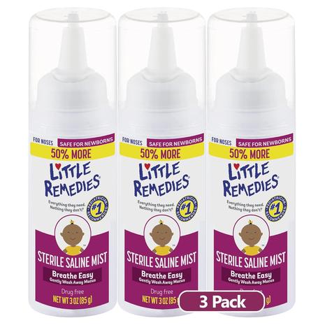 3 Bottles Of Little Remedies Sterile Saline Nasal Mist