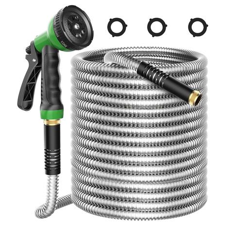 50 Foot Stainless Steel Garden Hose With Nozzle