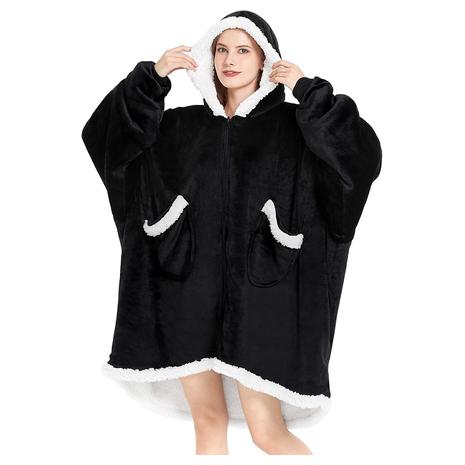 Unisex Black Sherpa Fleece Blanket Hoodie