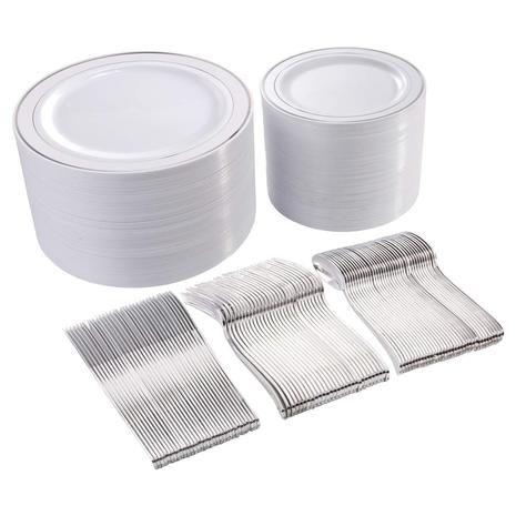 300-Piece Silver Rim Disposable Dinnerware Set