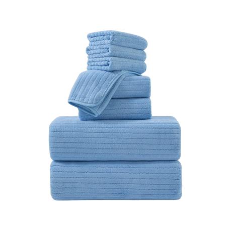 8-Piece Blue Stripe Large Bath Towels Set