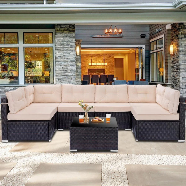 7 Piece Rattan Sectional Sofa Set