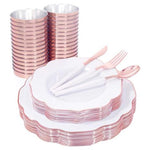 180 Piece Disposable White & Rose Gold Dinnerware Set