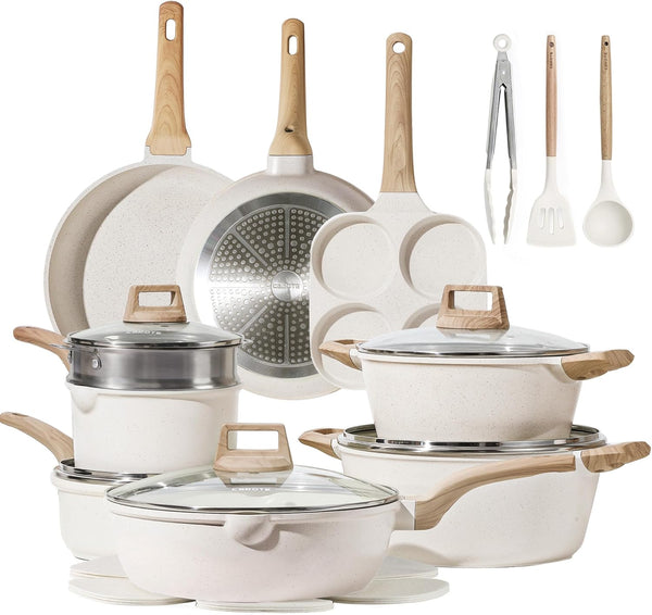 21-Piece Carote Nonstick Pots & Pans Set With Frying Pans & Saucepans