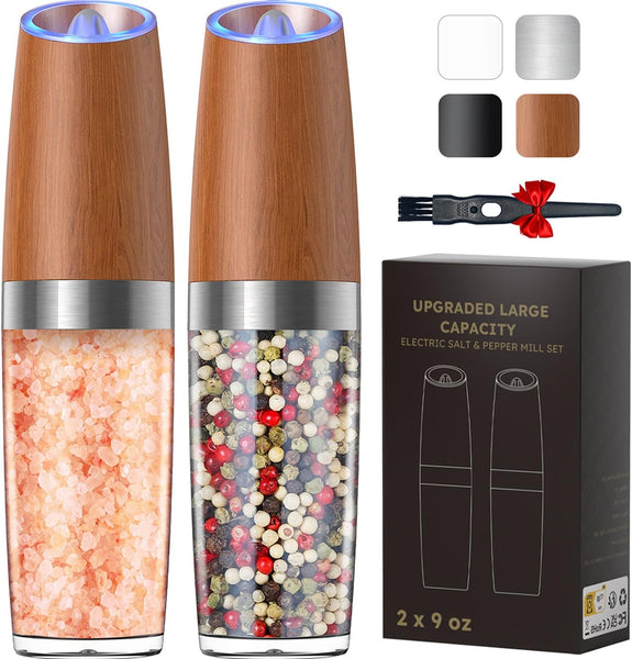 Upgraded 9 Oz Capacity Gravity Electric Salt and Pepper Grinder Set