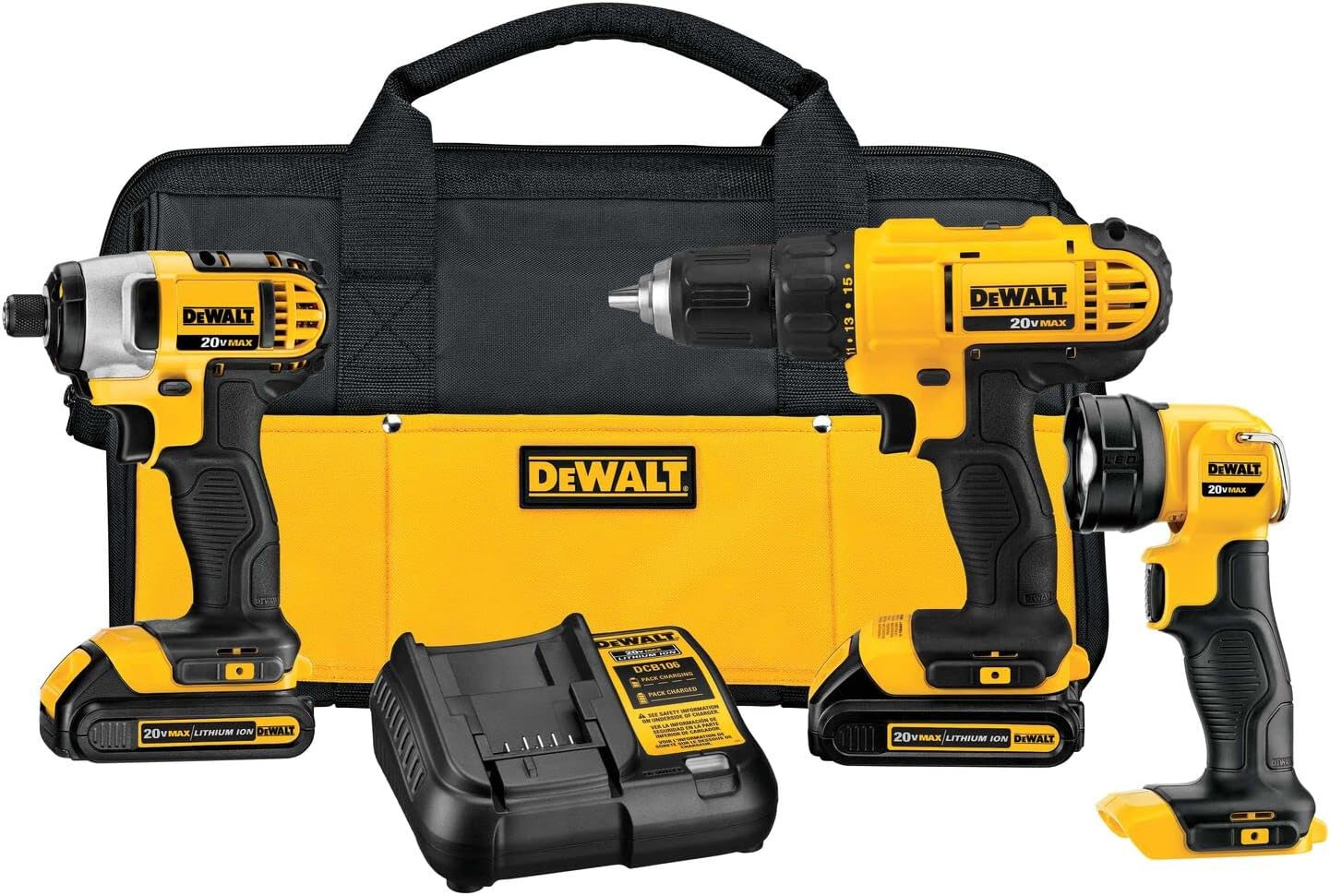 Dewalt 20v Max Cordless Drill Combo Kit, 3-Tool, Battery And Charger Included