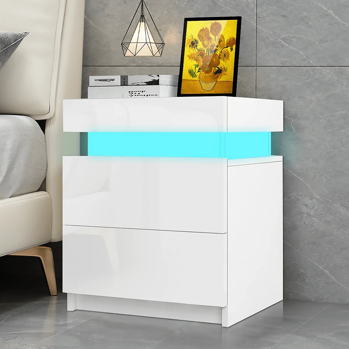 2 Drawer Modern Nightstand with RGB LED Light