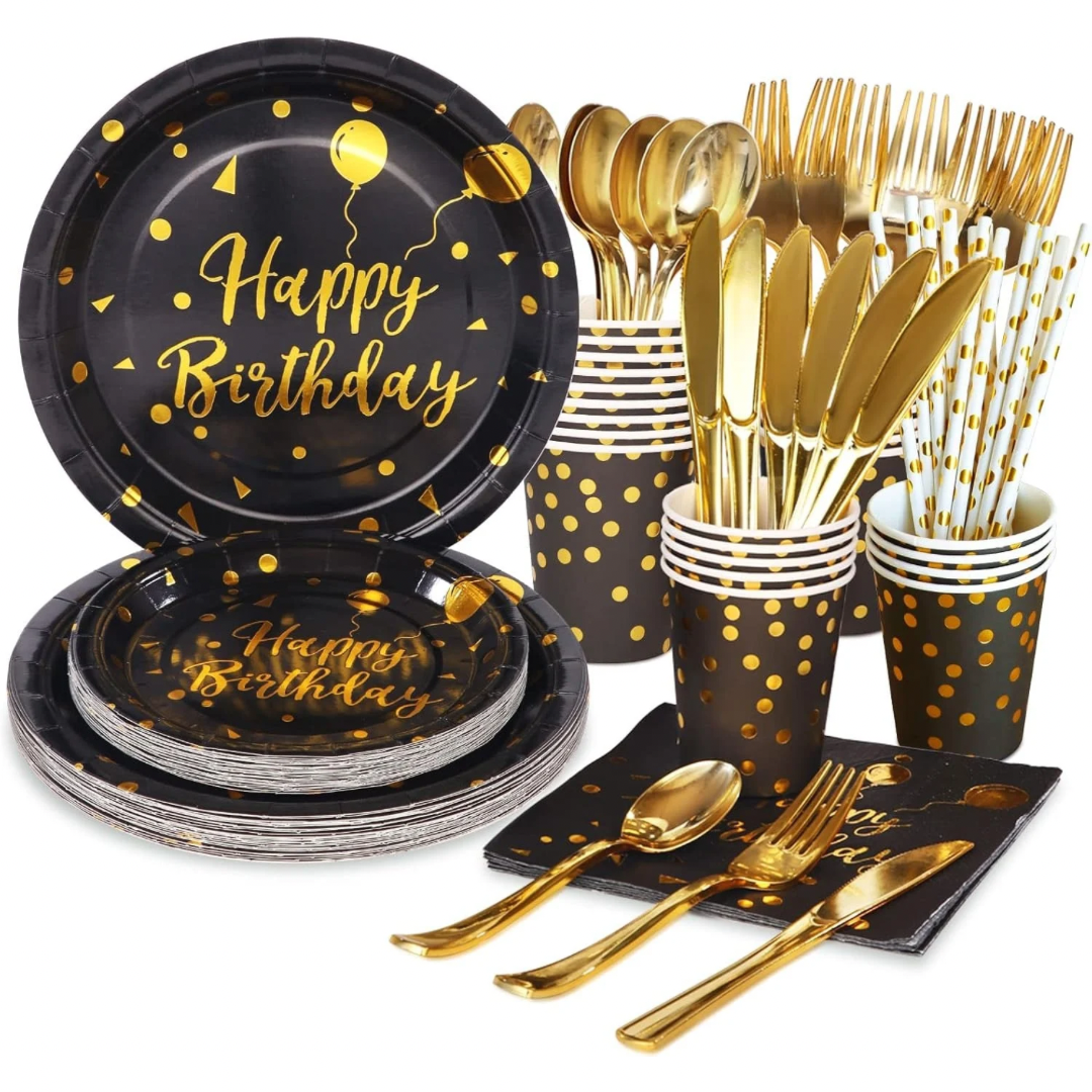 200 Piece Disposable Birthday Party Dinnerware Set