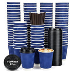 100 12 Oz Coffee Cups With Lids & Straws