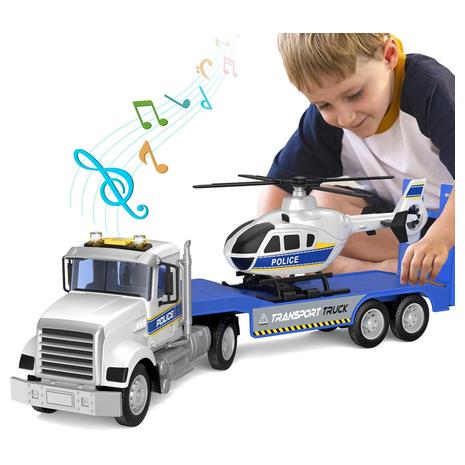 22" Semi Police Truck Toy w/ Helicopter