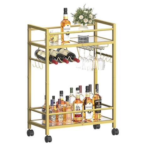 Gold Rolling Beverage Cart with Mirrored Shelves