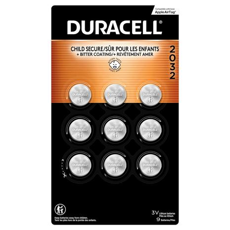 9-Count Duracell 2032 3V Key Fob & Apple AirTag Batteries