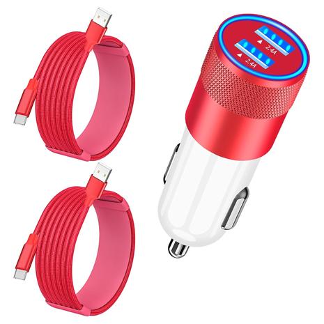 4.8A Dual USB Car Charger Adapter w/ 2 Braided Cables