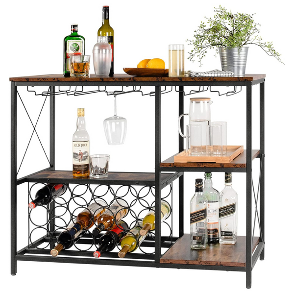 Wine Bar Cabinet with Glass Holder and Wine Storage