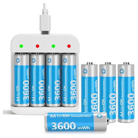 8 Rechargeable Lithium AA Batteries