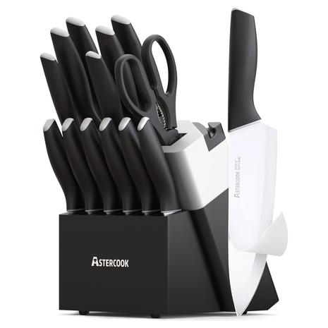 15-Piece Astercook Stainless Steel Knife Set w/ Built-In Sharpener