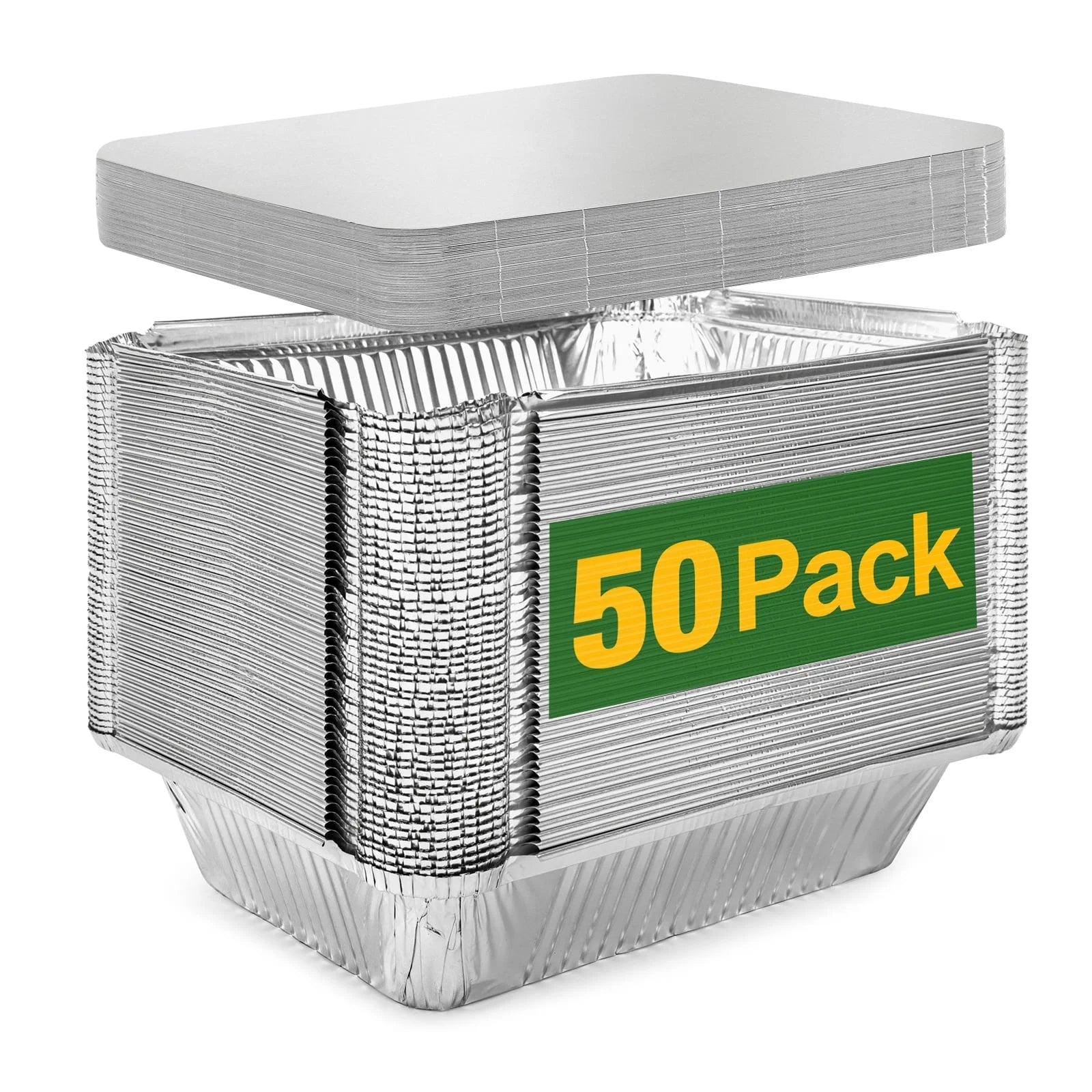 50 Disposable Aluminum Pans with Lids (8.5" x 6")